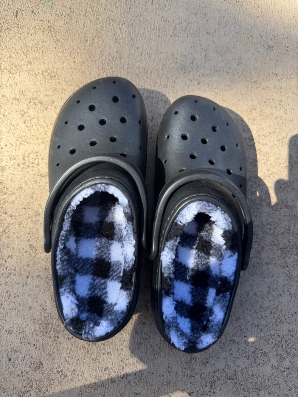 Time and Tru Black Slip-On Clogs with Black & White Plaid Lining